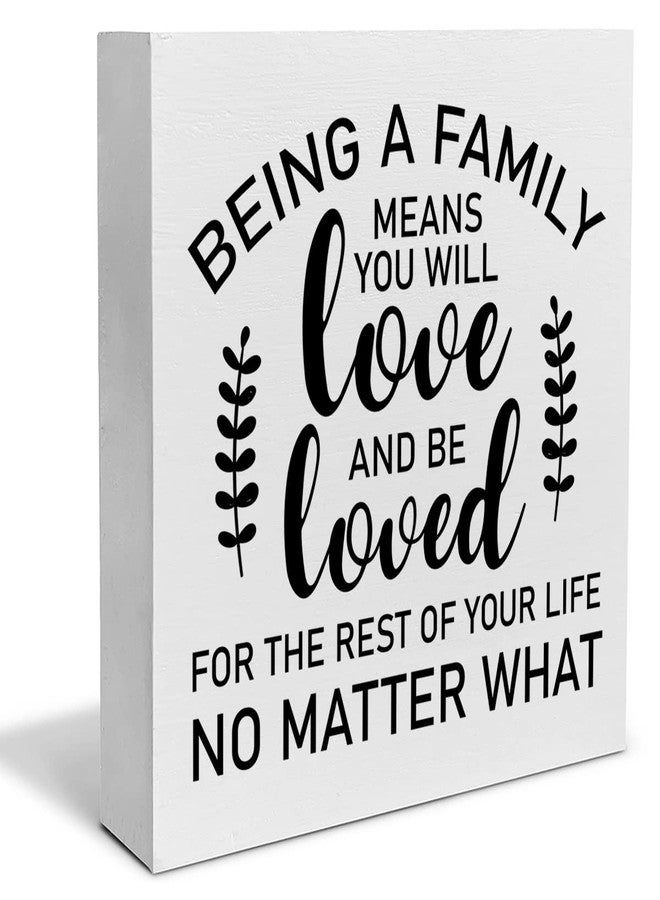 PIXCEOS Family Quote Decorative Wooden Box Sign Being a Family Means You Will Love and be Loved Wood Block Plaque Decor Rustic Shelf or Wall Display for Home Living Room Bedroom - Image 1